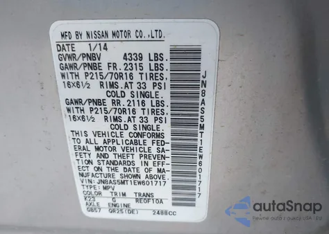 2014 Nissan Rogue Select S z USA, uszkodzony, nr VIN JN8AS5MT1EW601717